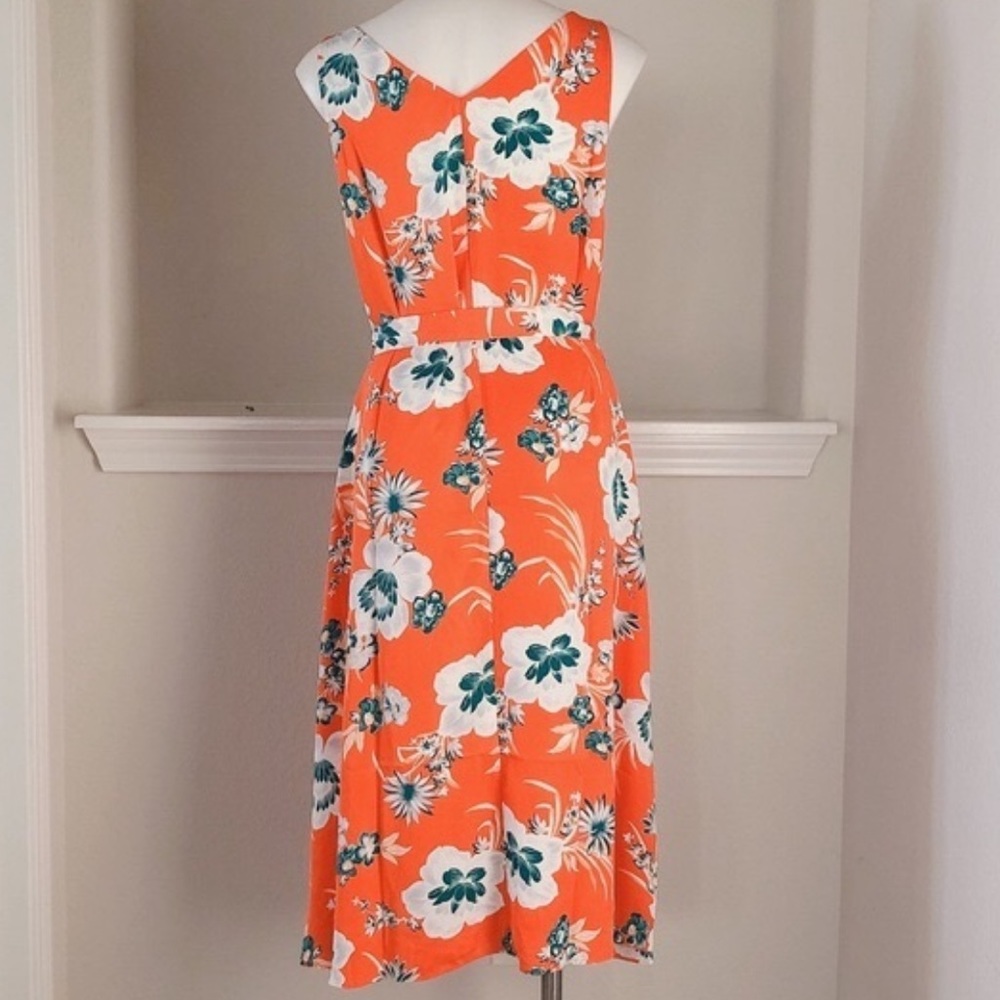 ANN TAYLOR ORANGE & WHITE FLORAL SLEEVELESS MIDI DRESS